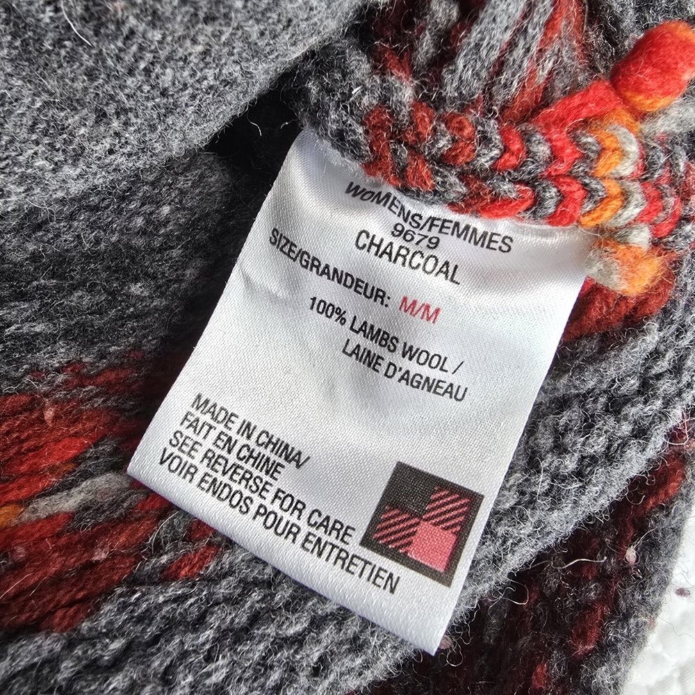 Woolrich Gray Shawl Collar Fair Isle Wool Cardigan with Red & Orange Accents - Picture 7 of 14